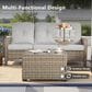 HOMLUX Outdoor Wicker Square Coffee Table with Umbrella Hole in Brown, , large