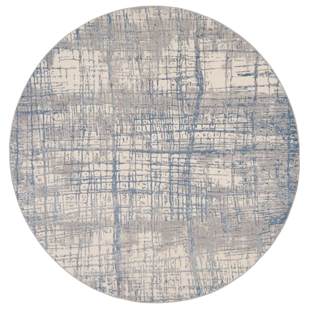Nourison Rush 8&#39; Round Ivory and Blue Area Rug, , large