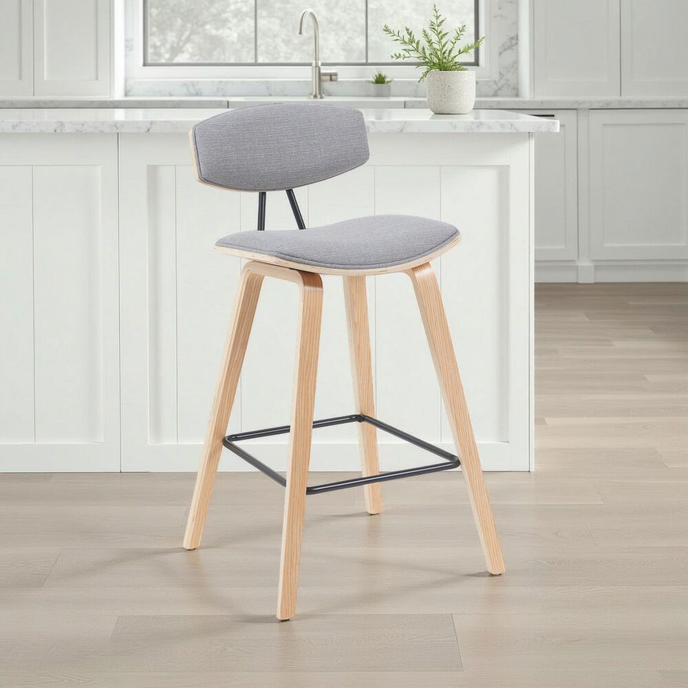 Armen Living Fox Counter Height Stool with Gray Upholstery in Patterned Oak, , large