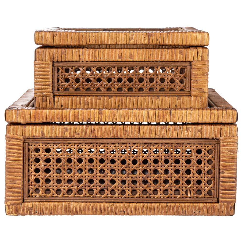Creative Coop 2-Piece Modern Decorative Square Display Box Set in Dark Brown, , large