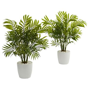 Nearly Natural Inc Palms Artificial Plant with Planter in Green (Set of 2), , large