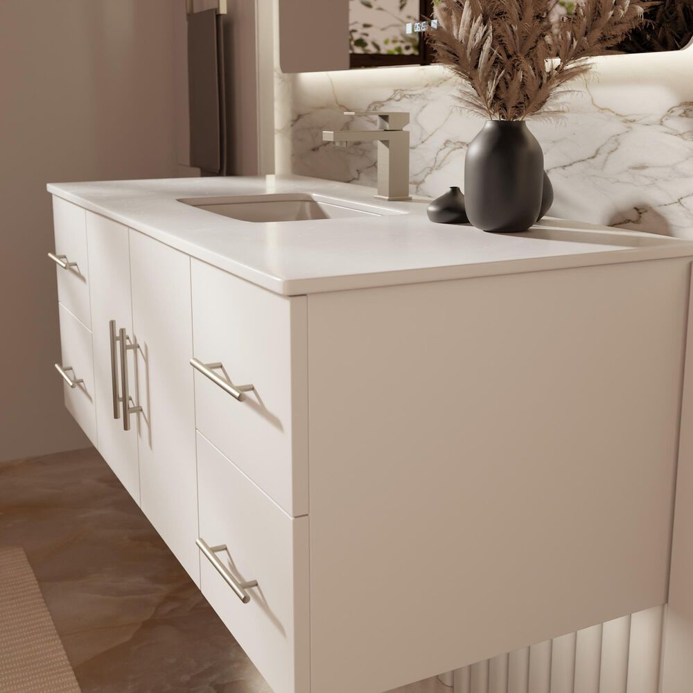 Lexora Home Geneva 48" Single Bathroom Vanity in Glossy White with 2 cm White Cultured Marble Top and Rectangular Sink, , large