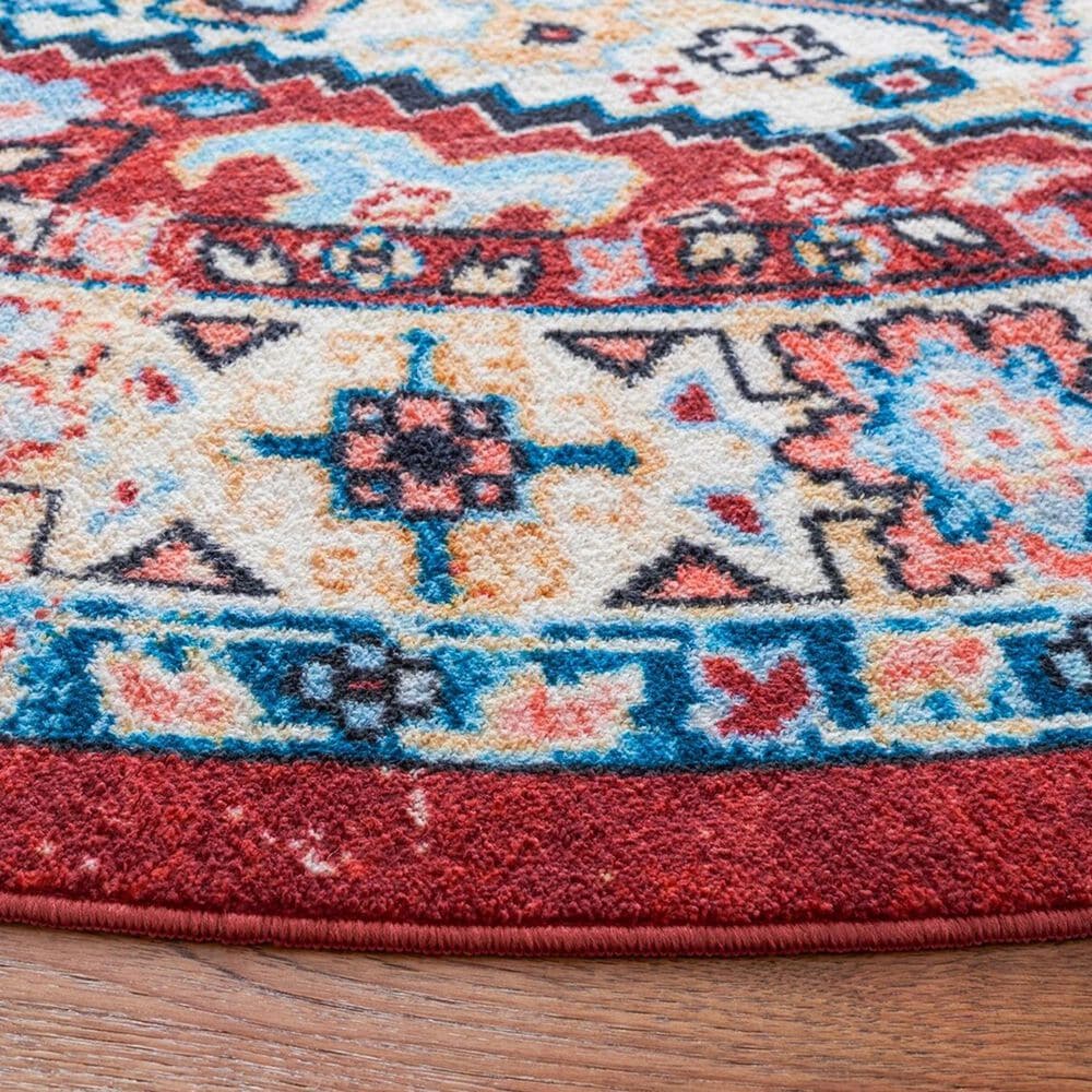 Safavieh Riviera RIV157 6&#39;7&quot; Round Red and Blue Area Rug, , large
