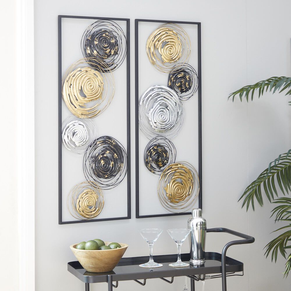 Maple and Jade 36&quot; x 14&quot; Contemporary Metal Wall Decor in Black and Gold &#40;Set of 2&#41;, , large