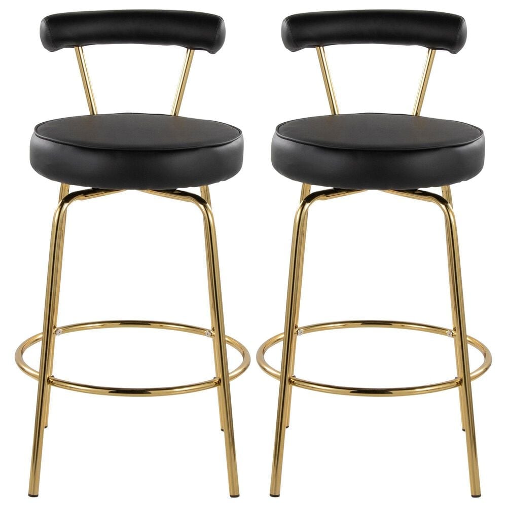 Lumisource Rhonda Swivel Counter Stool with Black Cushion in Gold &#40;Set of 2&#41;, , large