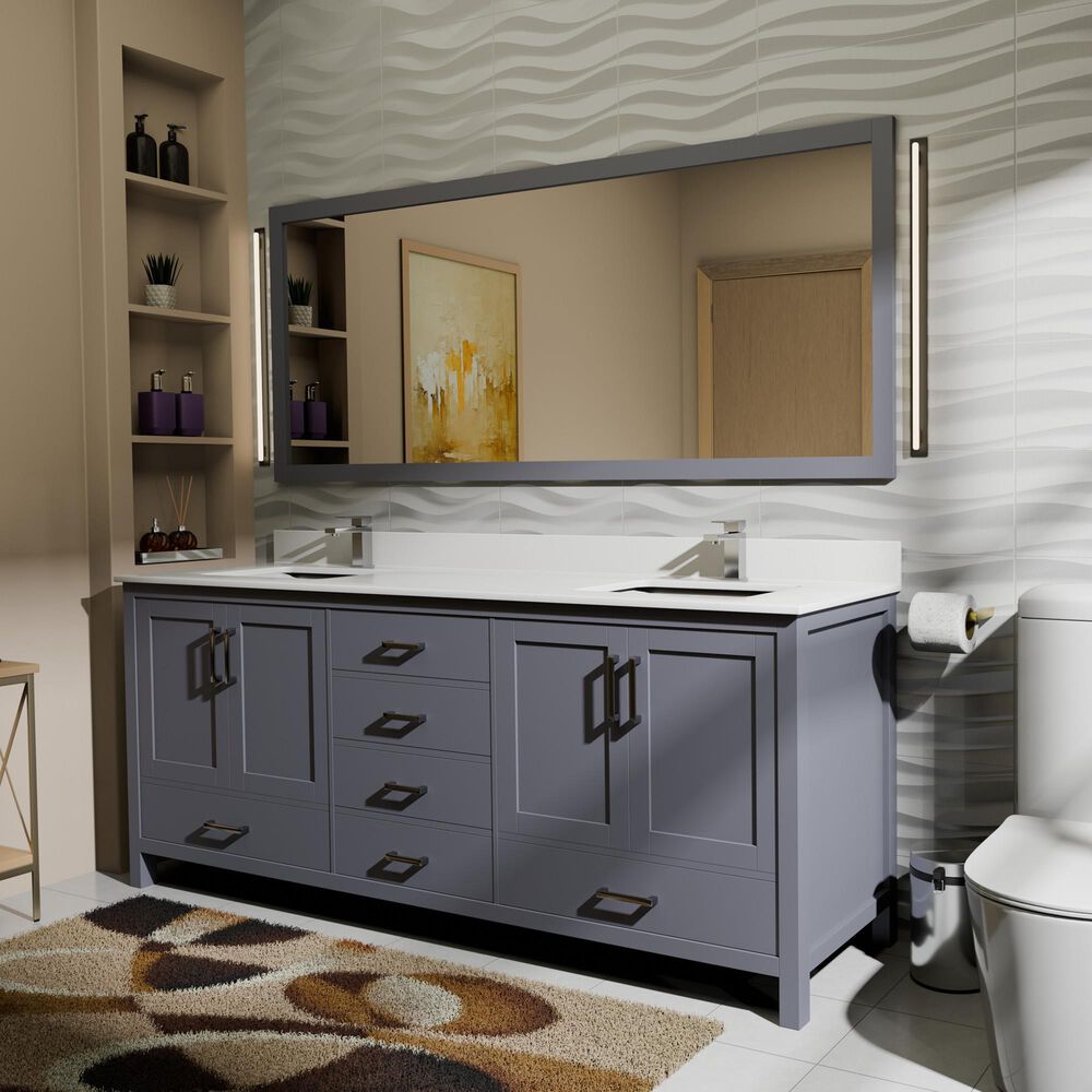Lexora Home Jacques 72" Double Bathroom Vanity in Dark Grey with 2 cm White Quartz Top and Rectangular Sinks, , large