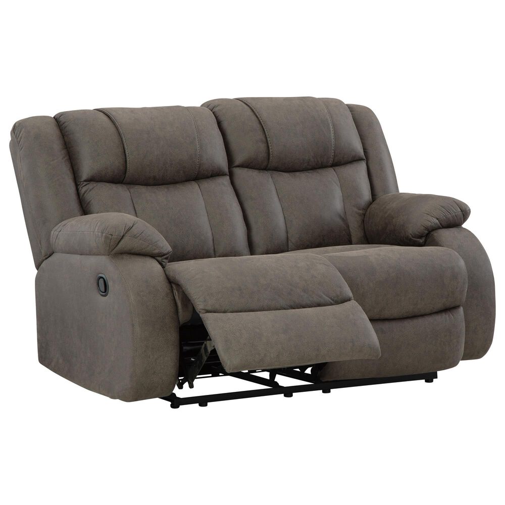 Ashley First Base Manual Reclining Loveseat in Gunmetal, , large