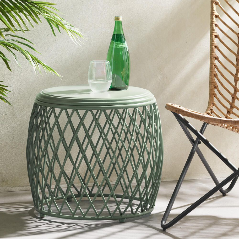 Hearth and Haven Alamera Outdoor Metal Lattice Side Table in Green, , large