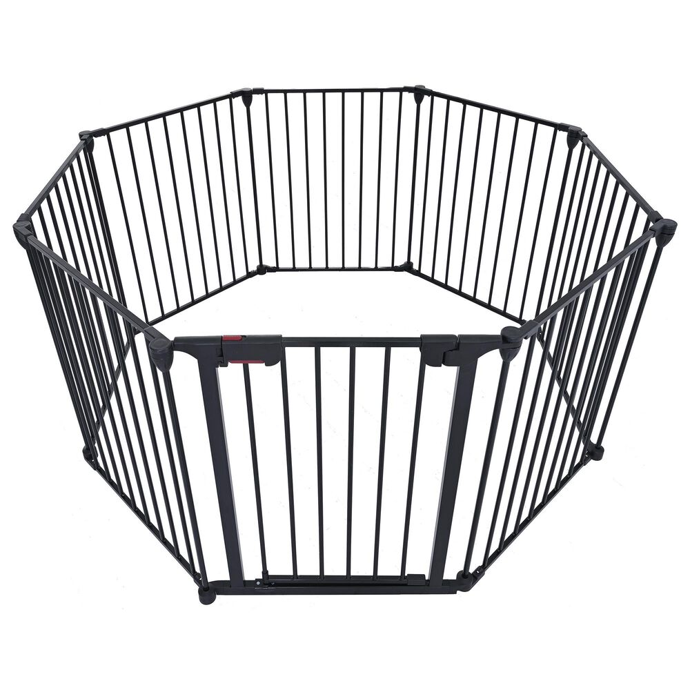 HOMLUX 8-Panel Adjustable Pet Gate in Black, , large