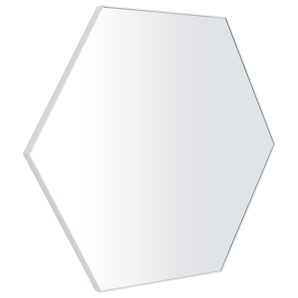 Maple and Jade 40&quot; Hexagon Wood Wall Mirror with Thin Minimalistic Frame in White, , large