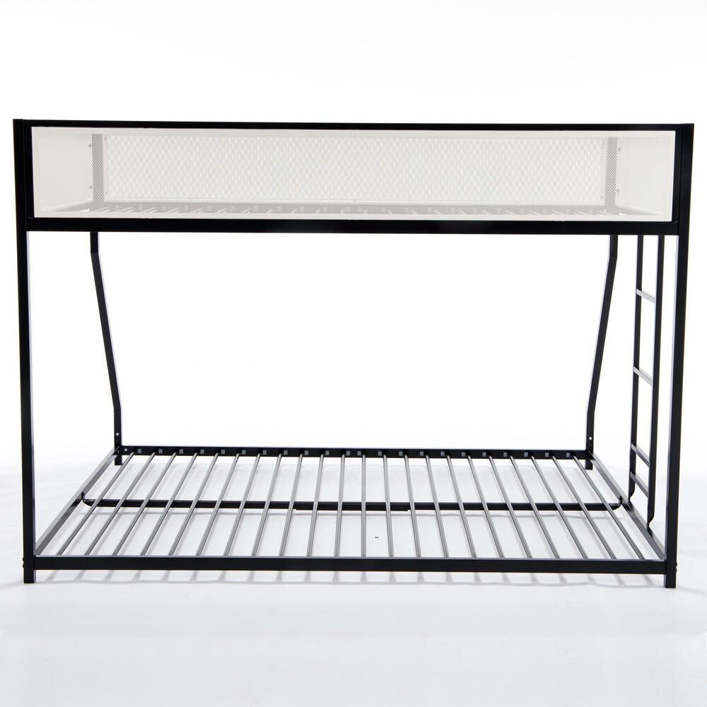 Hearth and Haven Adam Twin over Full Bunk Bed with White Mesh Guard Rail in Black, , large