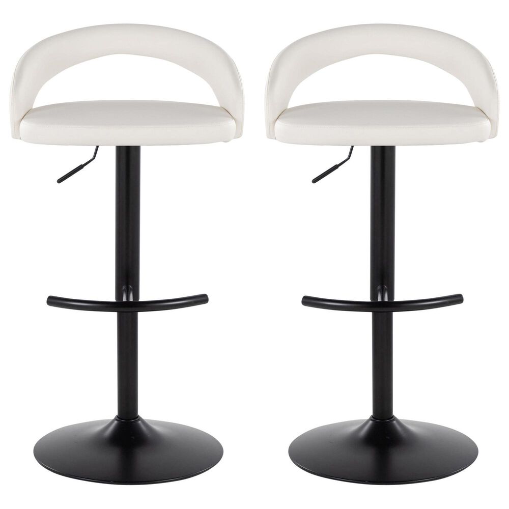 LumiSource Grotto Adjustable Bar Stool with White Faux Leather Upholstery in Black (Set of 2), , large