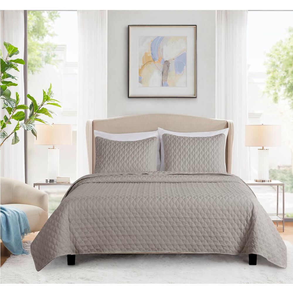 Jiangsu Royal Home Diamond Stitch Quilt 3pc-White-K, , large