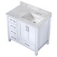 Lexora Home Jacques 36" Right Offset Single Bathroom Vanity in White with 2 cm White Carrara Marble Top and Rectangular Sink, , large