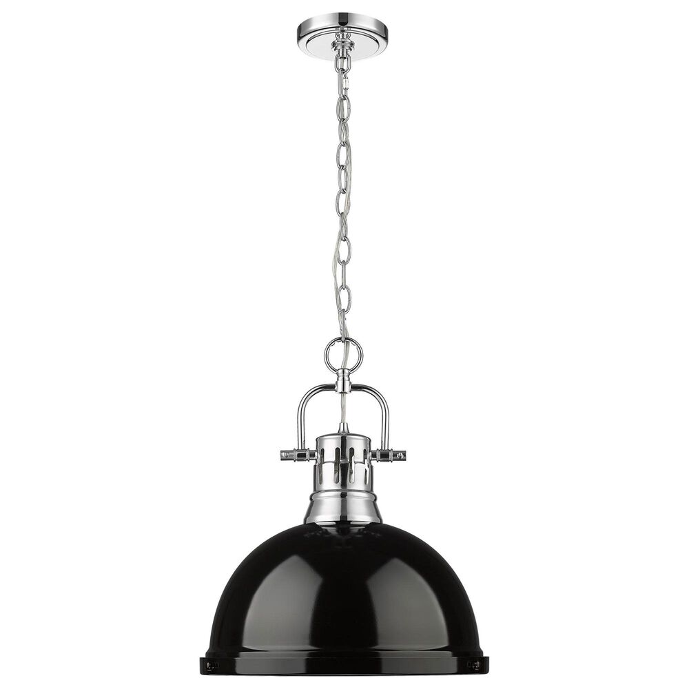 Golden Lighting Duncan 1-Light Pendant with Chain and Black Shade in Chrome, , large