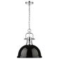 Golden Lighting Duncan 1-Light Pendant with Chain and Black Shade in Chrome, , large