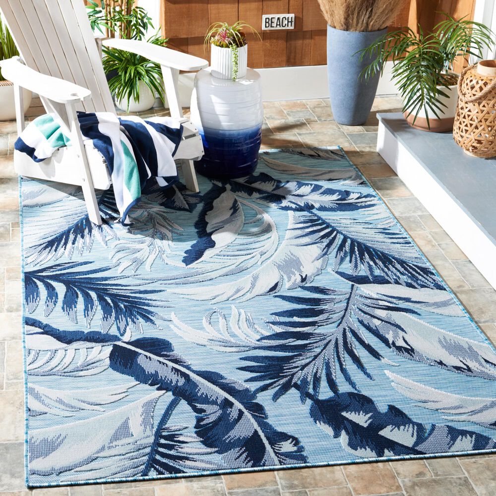 Safavieh Cabana CBN452J 8&#39; x 10&#39; Aqua and Navy Indoor/Outdoor Area Performance Rug, , large