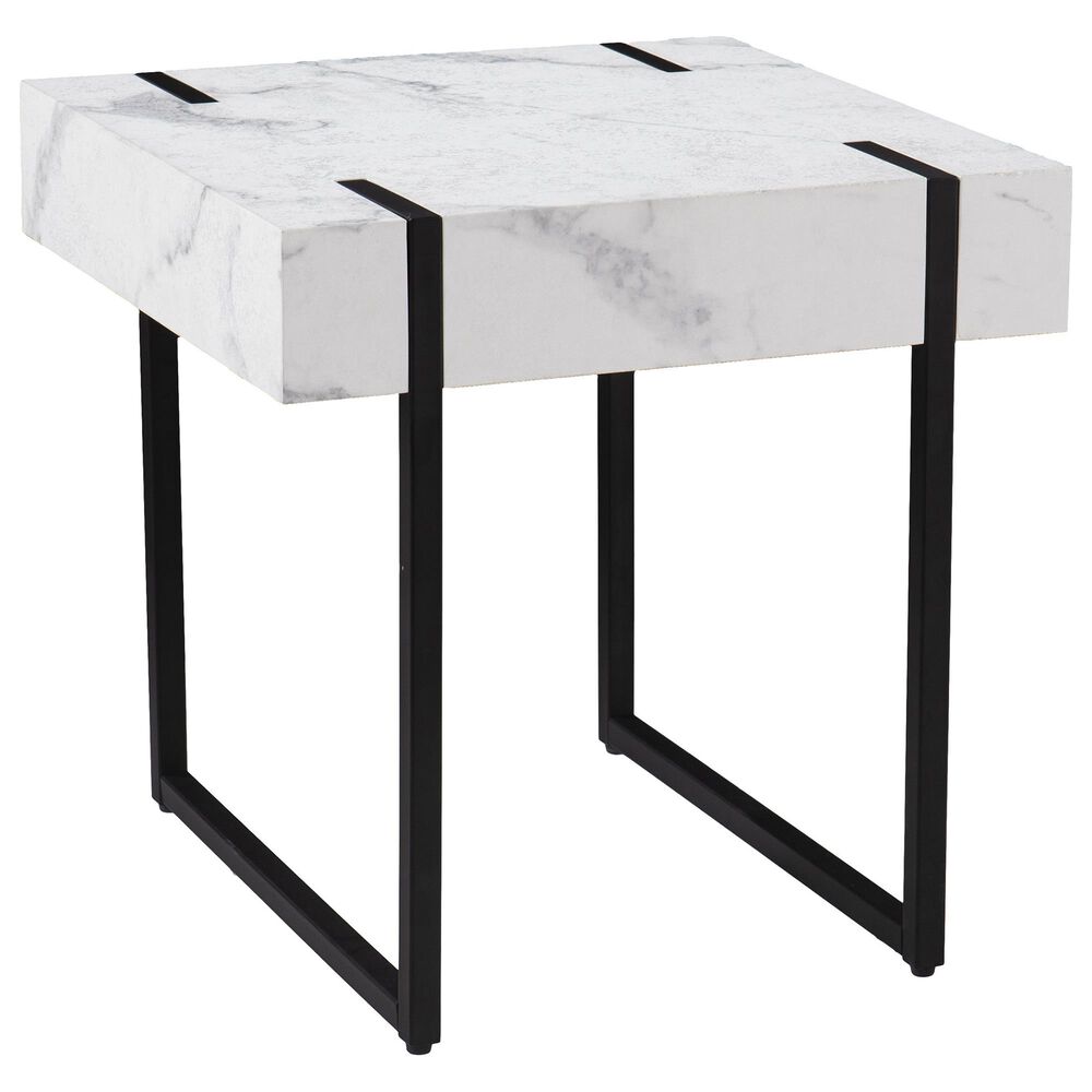 Southern Enterprises Rangley End Table in Black and White Faux Marble, , large