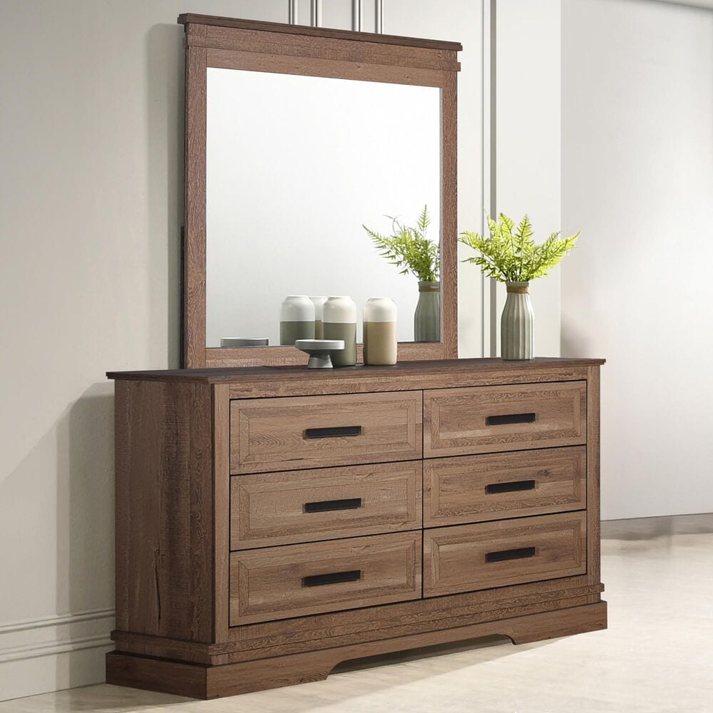 New Heritage Design Coventry Hall 6-Drawer Dresser and Mirror in Pecan, , large