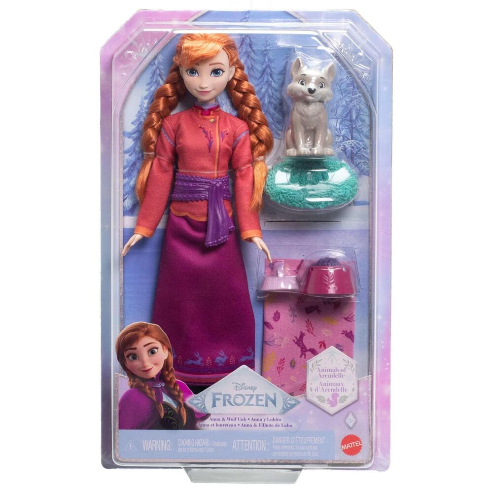 Disney Frozen Anna Fashion Doll and Wolf Cub Figure with 4 Nurturing Accessories in Multicolor, , large