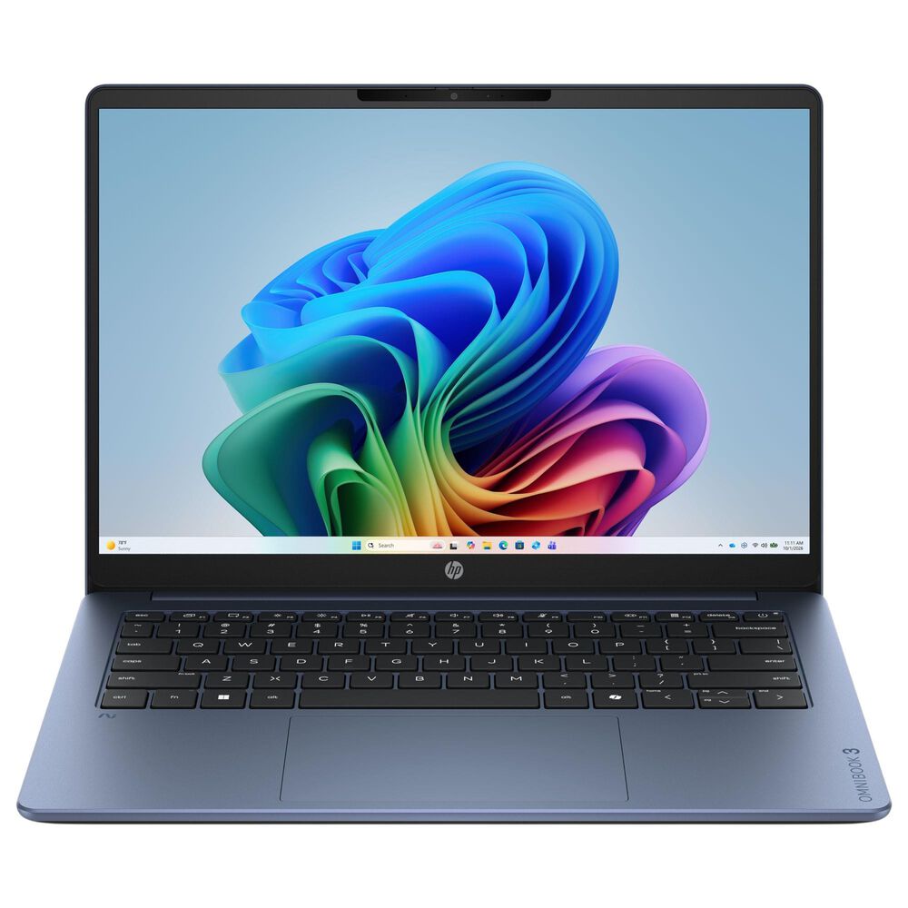 HP OmniBook 3 14" Next Gen AI Laptop | Snapdragon X X1-26-100 - 16GB RAM - Qualcomm Adreno GPU Graphics - 256GB SSD in Blue, , large