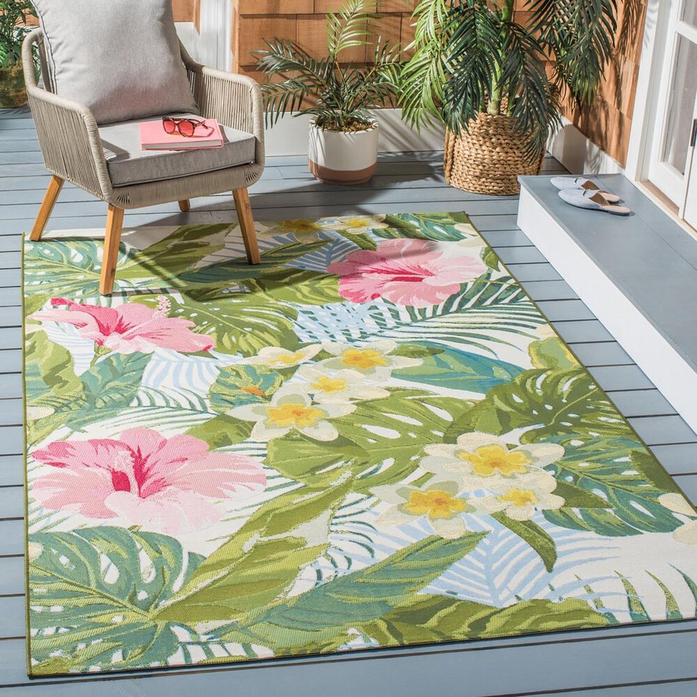 Safavieh Barbados Tropical Floral 8&#39; x 10&#39;5&quot; Green and Pink Indoor/Outdoor Area Rug, , large