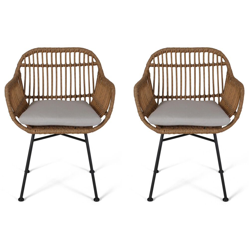 Hearth and Haven Rodney Outdoor Chair with Beige Cushion in Brown &#40;Set of 2&#41;, , large