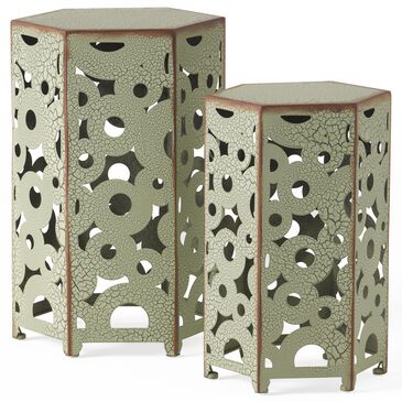 Hearth and Haven Selva 2-Piece Outdoor Hexagon Metal Side Table Set in Antique Green, , large