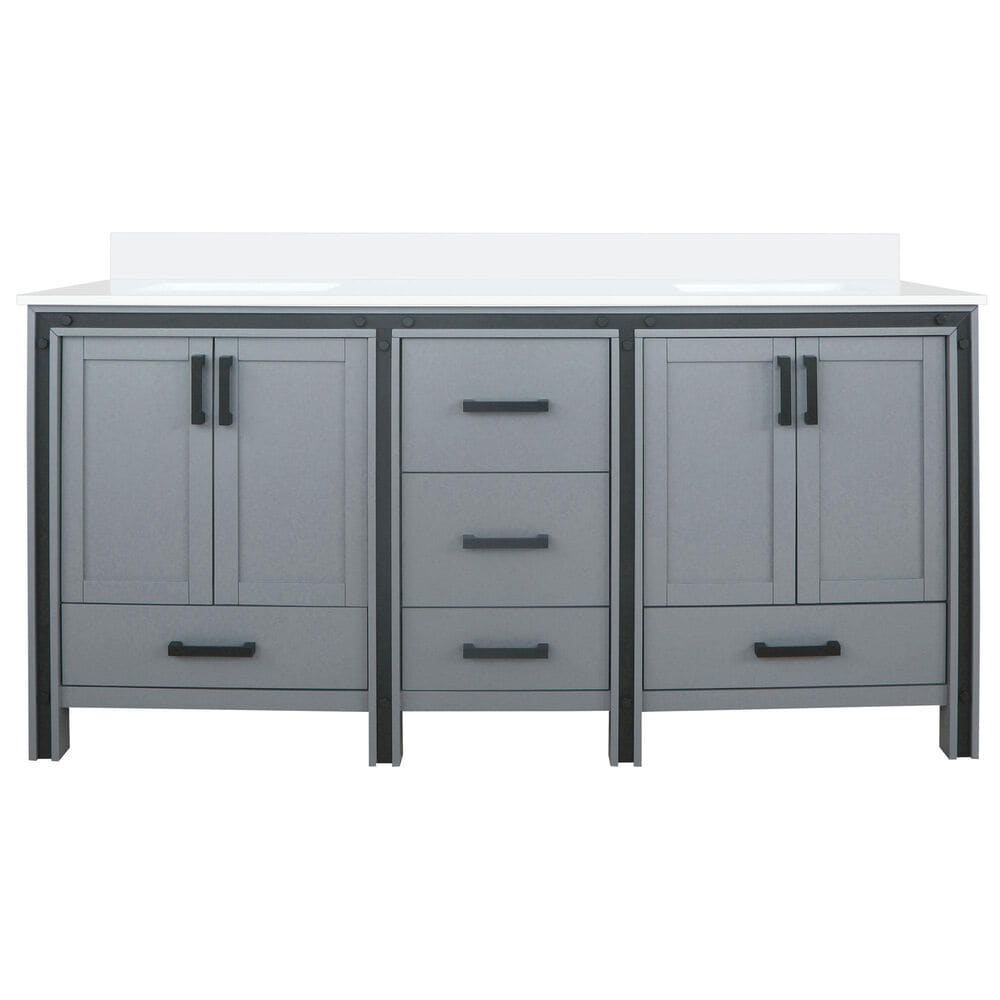 Lexora Home Ziva 72&quot; Double Bathroom Vanity in Dark Grey with 2 cm White Quartz Top and Rectangular Sinks, , large