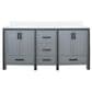 Lexora Home Ziva 72" Double Bathroom Vanity in Dark Grey with 2 cm White Quartz Top and Rectangular Sinks, , large