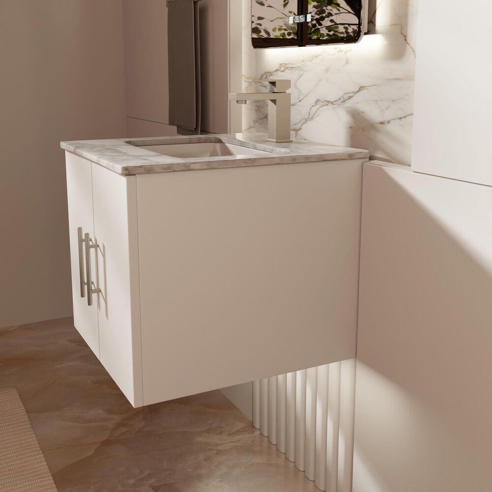 Lexora Home Geneva 24" Single Bathroom Vanity in Glossy White with 2 cm White Carrara Marble Top and Rectangular Sink, , large