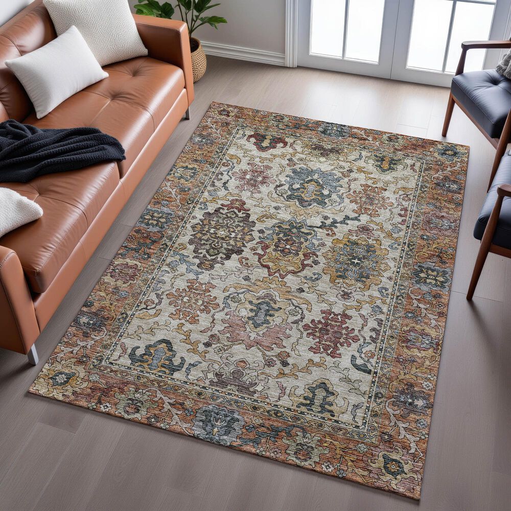 Dalyn Rug Company Silk Road Copper, Ivory, Gold, Brown, Blue, Aloe and Blush 5&#39; x 7&#39;6&quot; Area Rug, , large