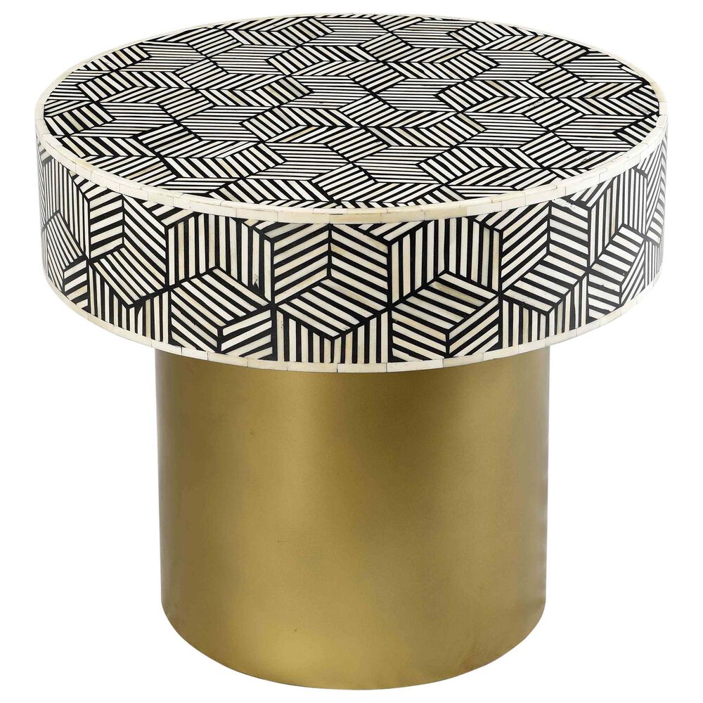 Tov Furniture Round Side Table in White/Black/Brass, , large