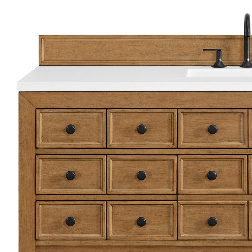 James Martin Vanities Malibu 60" Single Bathroom Vanity in Amber Birch with 3 cm White Zeus Quartz Top and Rectangular Sink, , large
