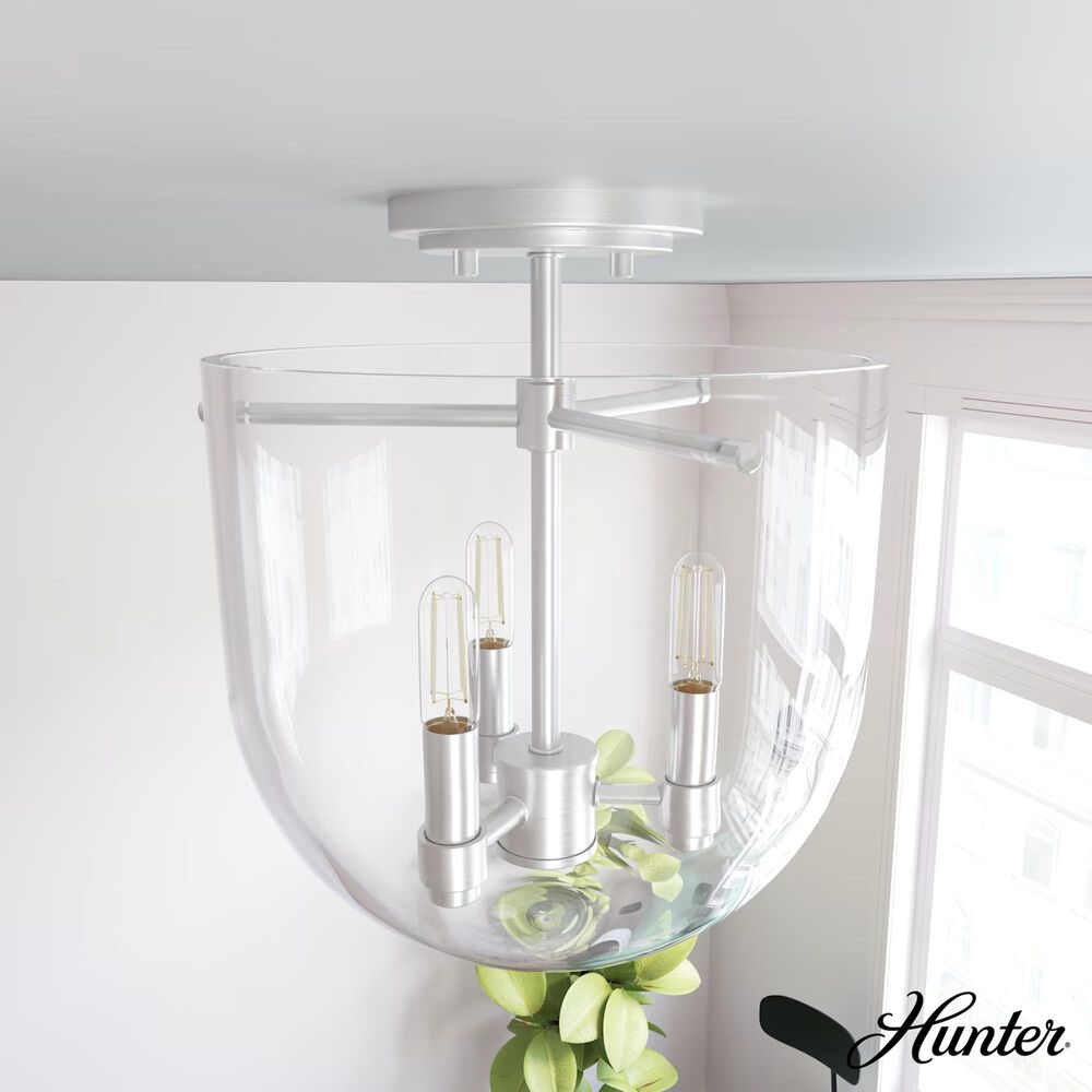 Hunter Sacha 3-Light Semi-Flush Mount in Brushed Nickel, , large