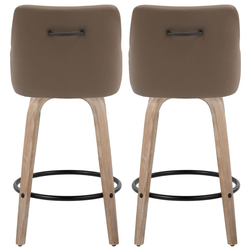 LumiSource Hannah Swivel Counter Stool with Brown Faux Leather Upholstery in Whitewashed and Black (Set of 2), , large