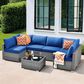 HOMLUX 7-Piece Patio Conversation Set with Grey Wicker in Navy Blue, , large