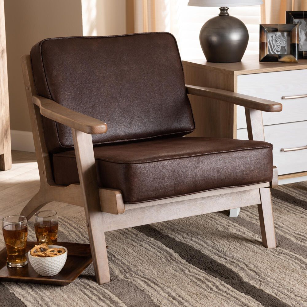 Baxton Studio Sigrid Arm Chair in Dark Brown, , large