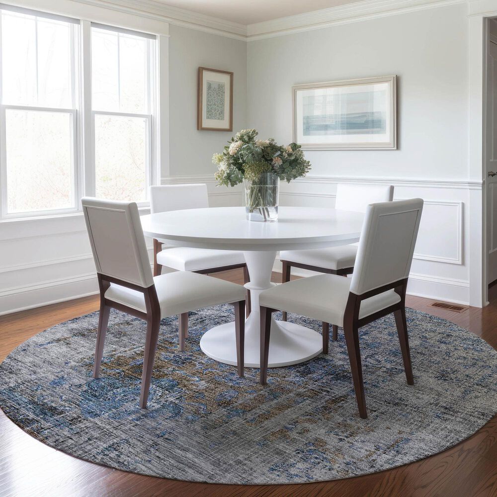 Dalyn Rug Company Karaj KJ2 8&#39; Round Blue Indoor/Outdoor Area Rug, , large