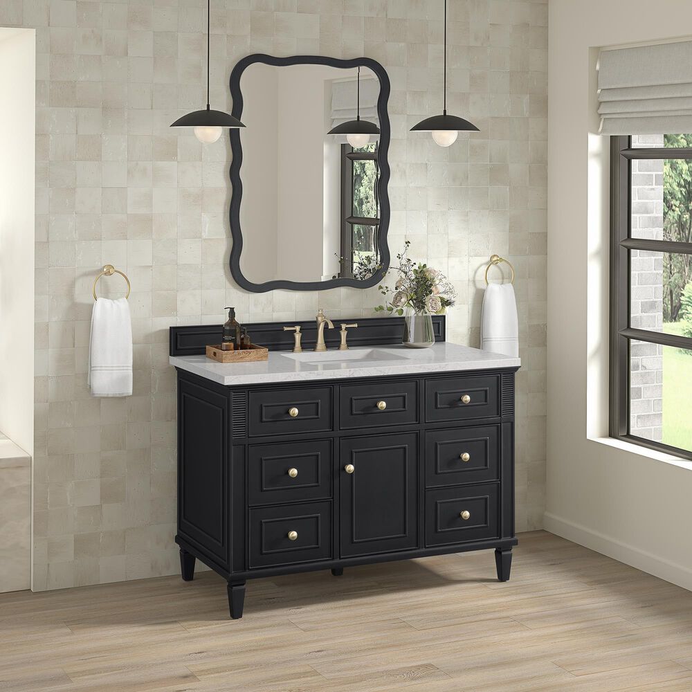 James Martin Vanities Lorelai 48&quot; Single Vanity in Black Onyx with 3 cm White Zeus Quartz Top, , large