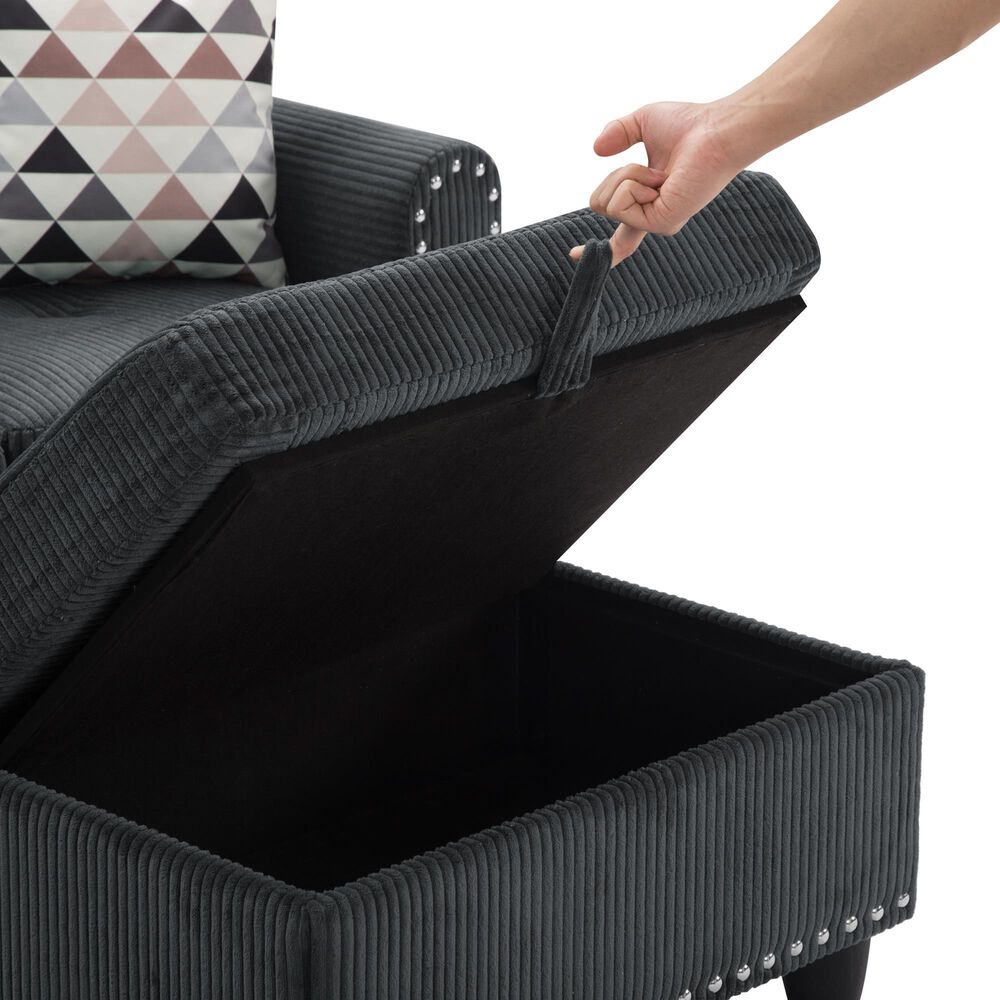 HOMLUX 94.49" L-Shaped Modular Sectional Sofa with Storage Ottoman and Cup Holders in Dark Gray, , large
