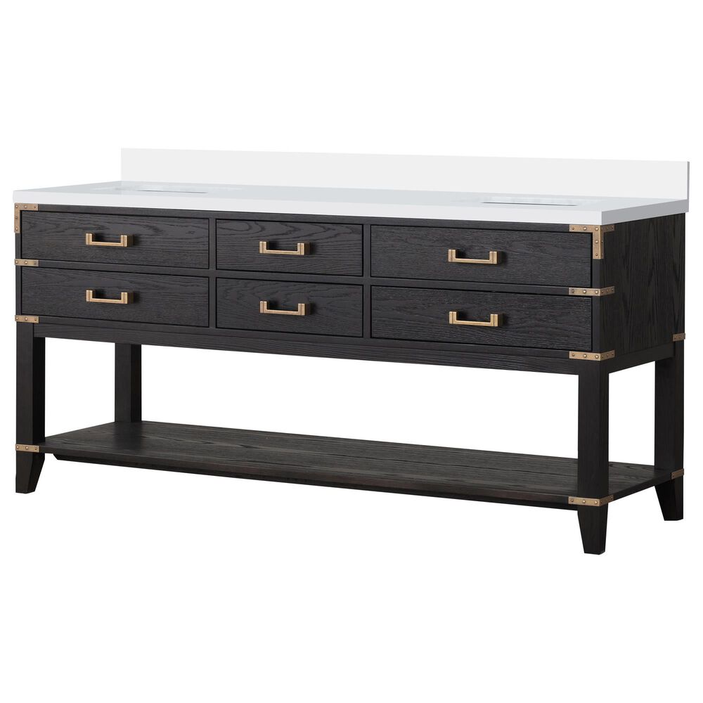 Lexora Home Norwalk 72" Double Bathroom Vanity in Black Oak with White Quartz Top and Rectangular Sinks, , large