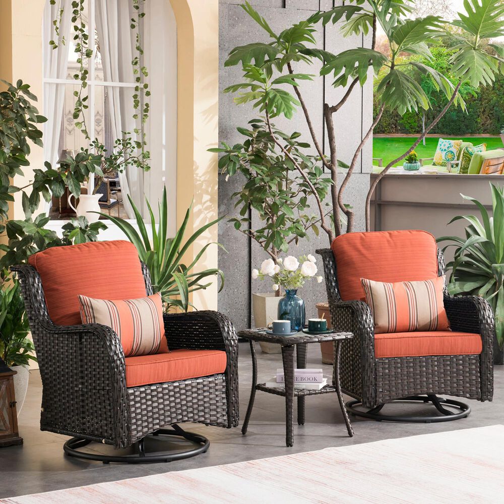 HOMLUX 3-Piece Patio Conversation Set with Swivel Chairs in Orange Red, , large