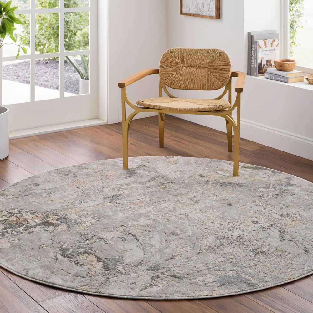 Surya Brunswick Light Gray, Cream, Medium Brown, Mustard, Light Brown and Charcoal 6"7" Round Area Rug, , large