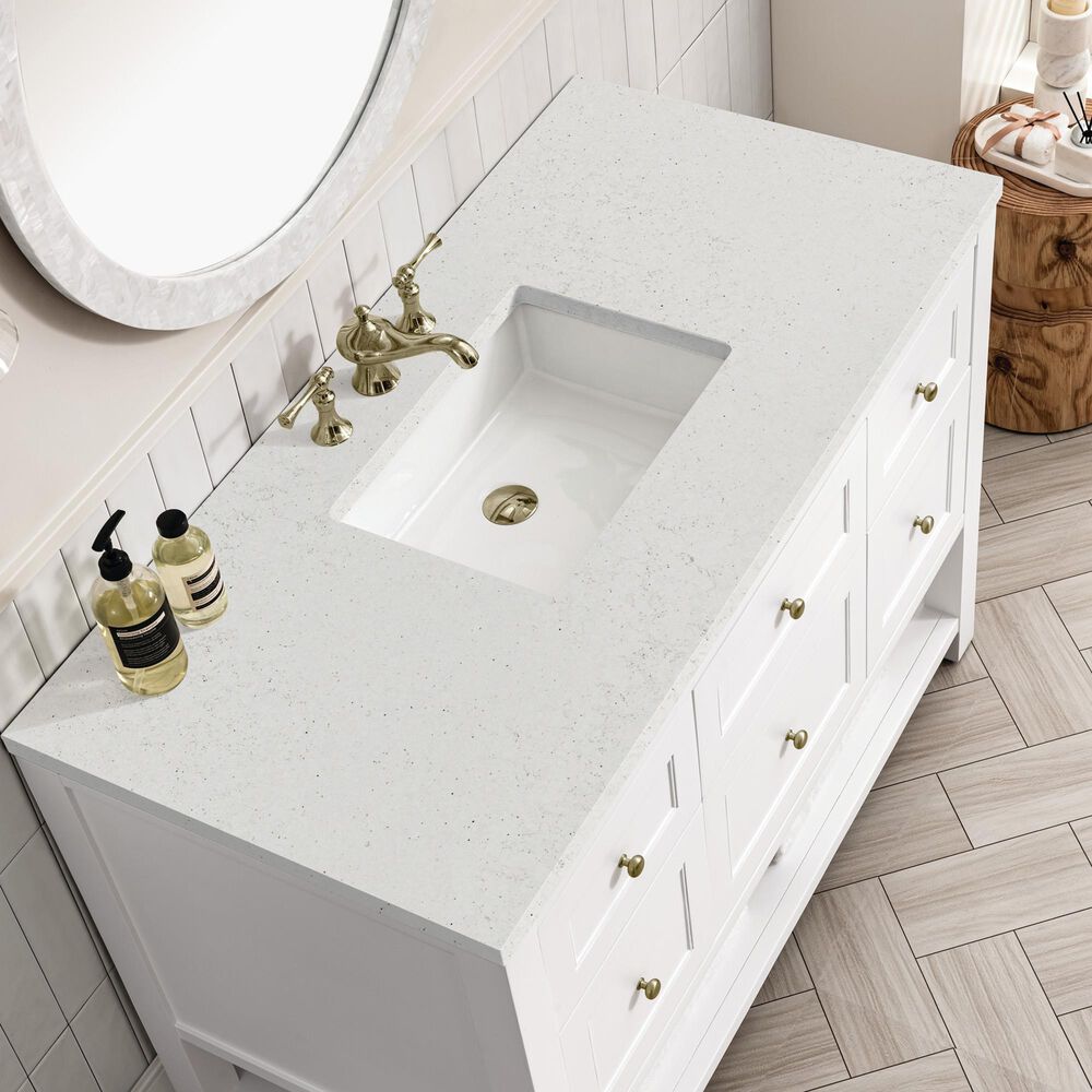 James Martin Vanities Breckenridge 48&quot; Single Bathroom Vanity in Bright White with 3 cm Lime Delight Quartz Top and Rectangular Sink, , large