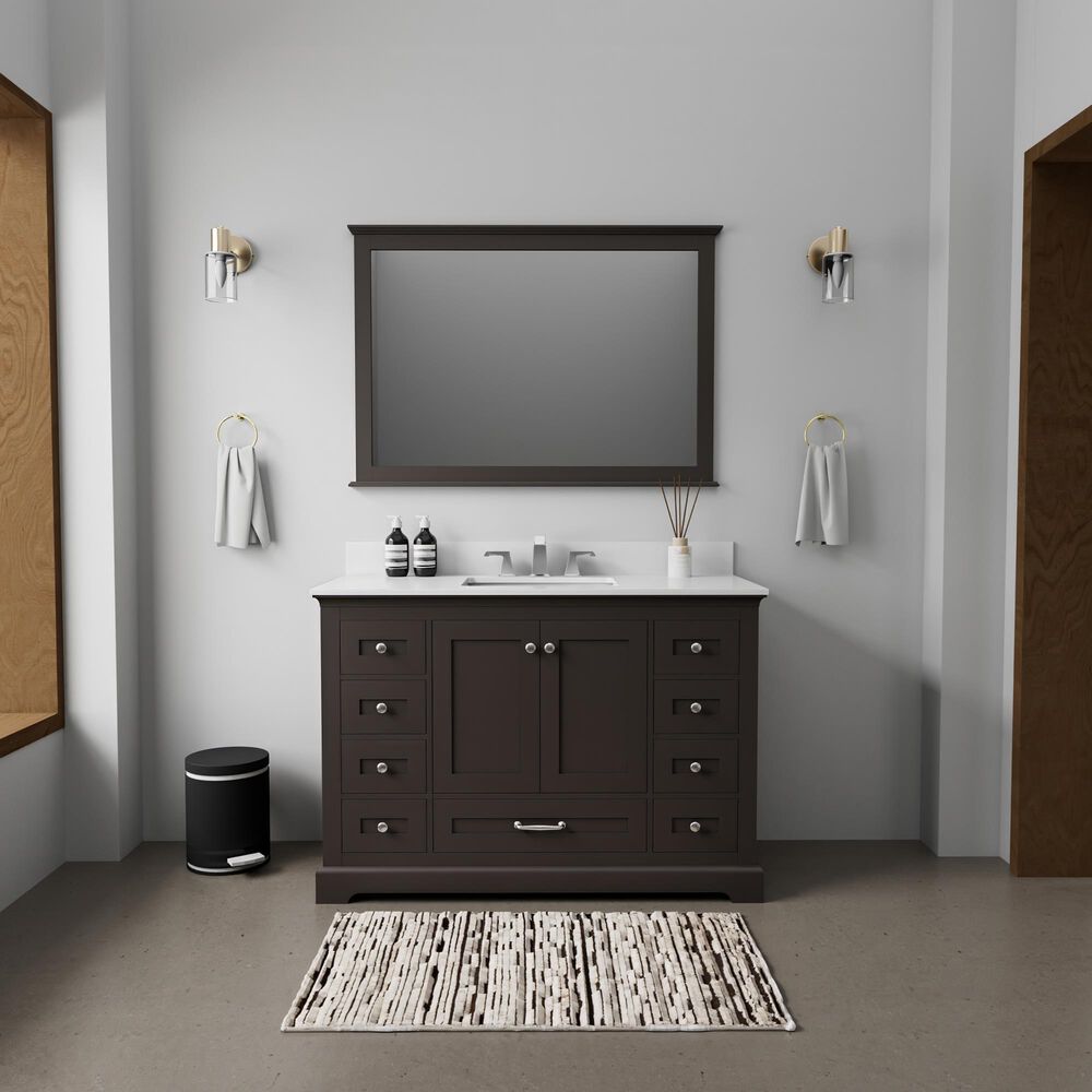 Lexora Home Dukes 48&quot; Single Bathroom Vanity in Espresso with 2 cm White Quartz Top and Rectangular Sink, , large