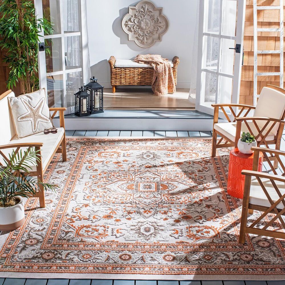 Safavieh Cabana CBN680B 9&#39; x 12&#39; Beige and Orange Indoor/Outdoor Area Performance Rug, , large