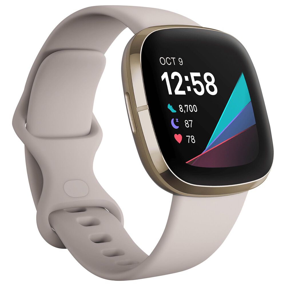 Fitbit Sense Fitness Smartwatch with Lunar White Band in Soft Gold, , large