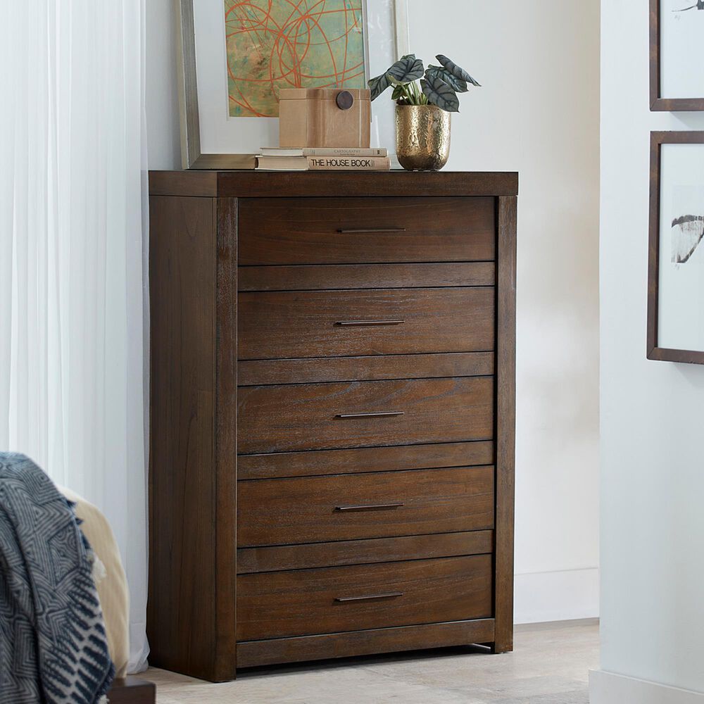 Riva Ridge Modern Loft California King Storage Panel Bed with Dresser, Chest, and Two Nightstands in Brownstone, , large
