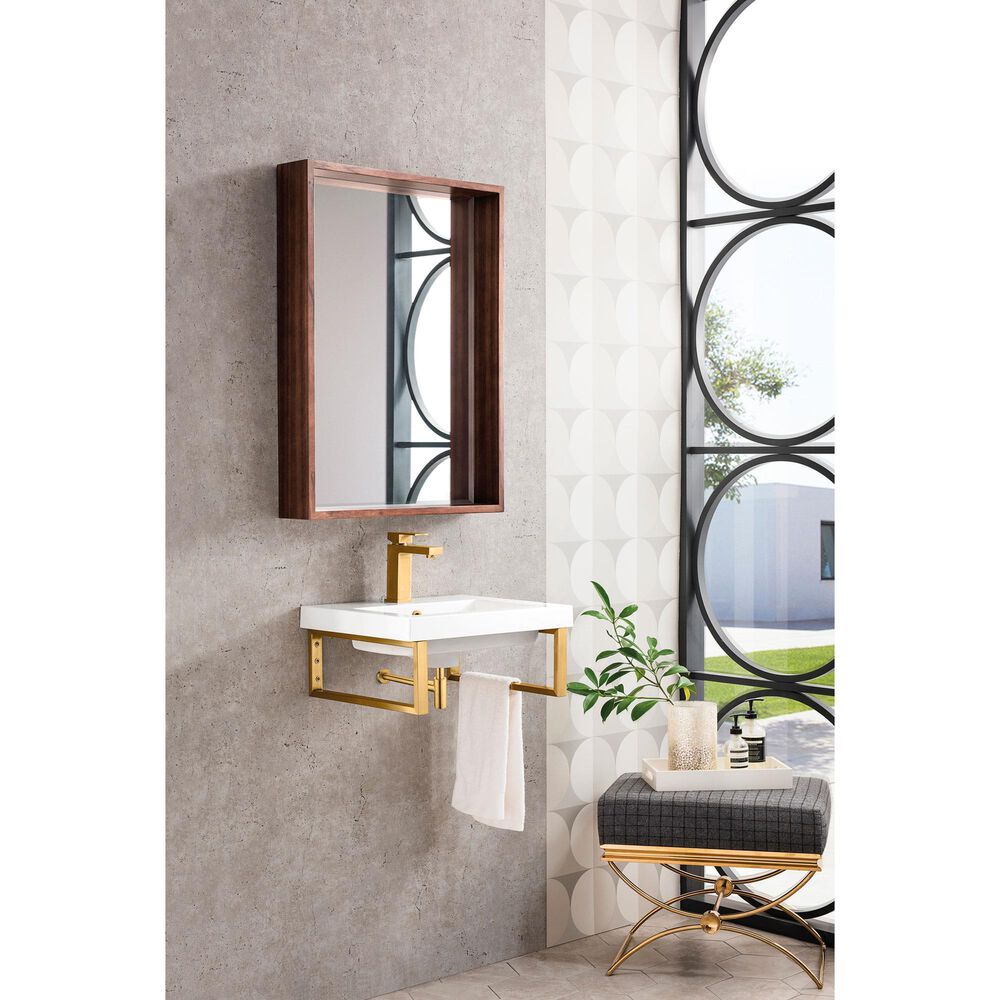 James Martin Vanities Boston 20" Single Wall Brackets in Radiant Gold with 3 cm White Glossy Resin Top and Rectangular Sink, , large